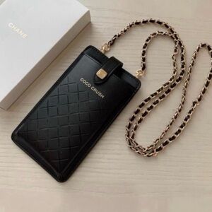 Brand New Chanel Coco Crush Black Quilted Faux Leather Phone Card Crossbody Bag